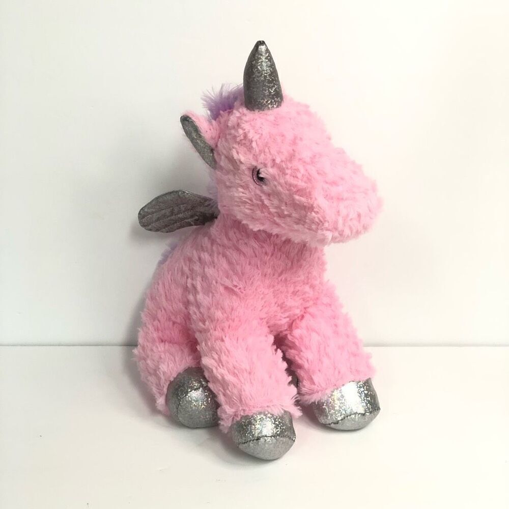 homerbest pink fluffy unicorn purple‎ mane silver shiny sparkly wings horn 11”